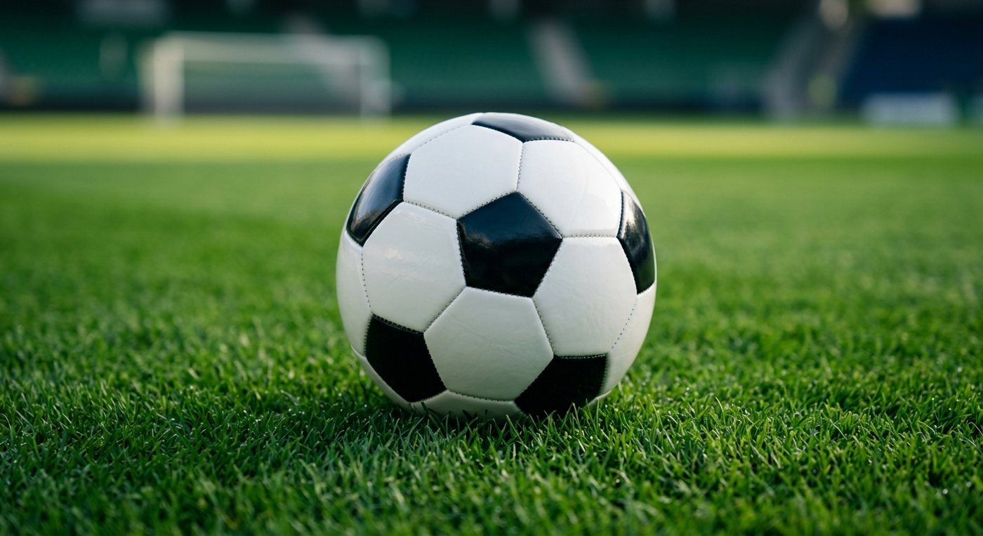 Balón de fútbol nuevo sobre el césped del estadio